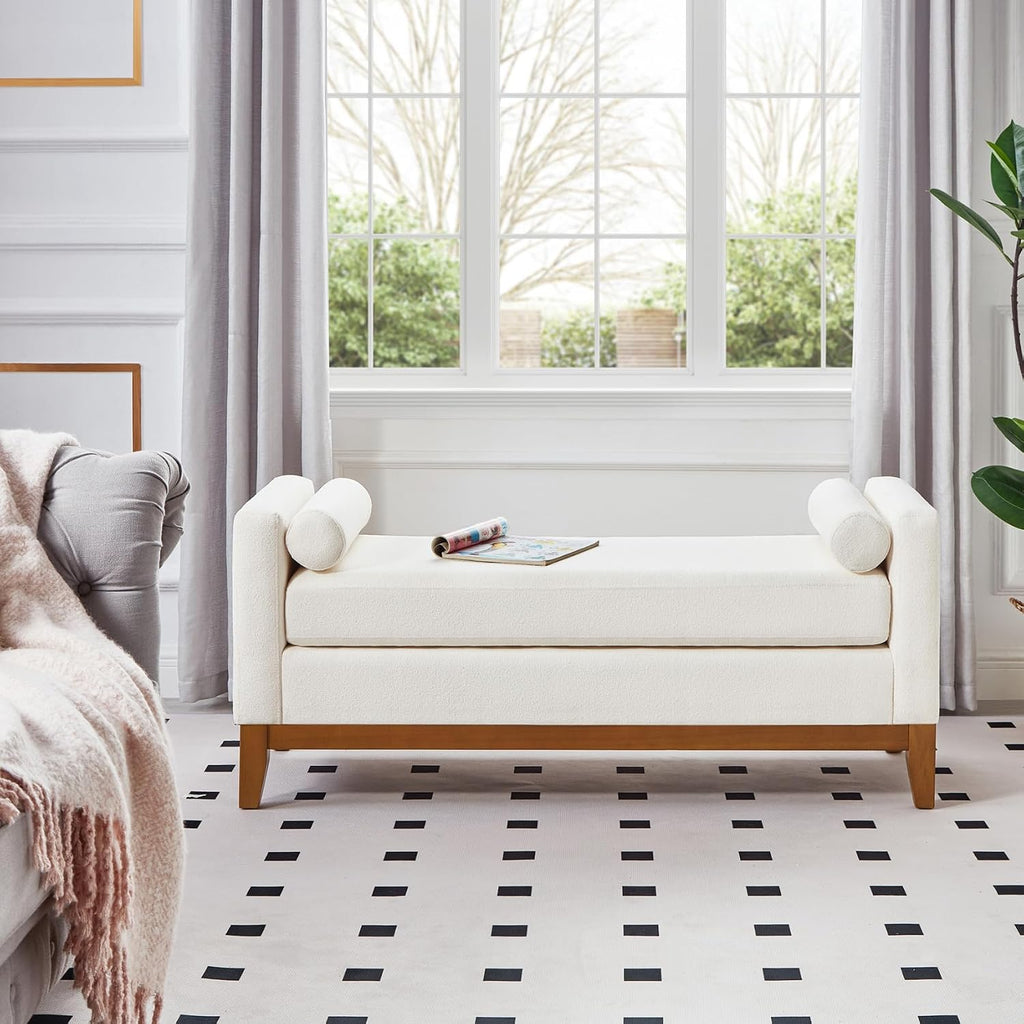 End of Bed Bench , 51'' Boucle Full Size Bench , Cloakroom, Window Bench (Ivory).