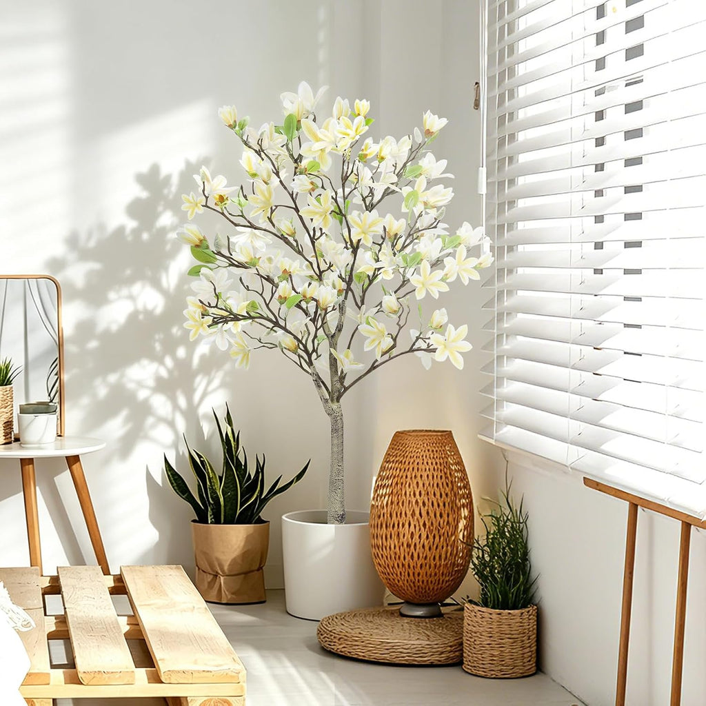 4FT Artificial Magnolia Tree for Room, Faux Plant Realistic Leaves Flowers | Indoor & Outdoor Decor, Perfect