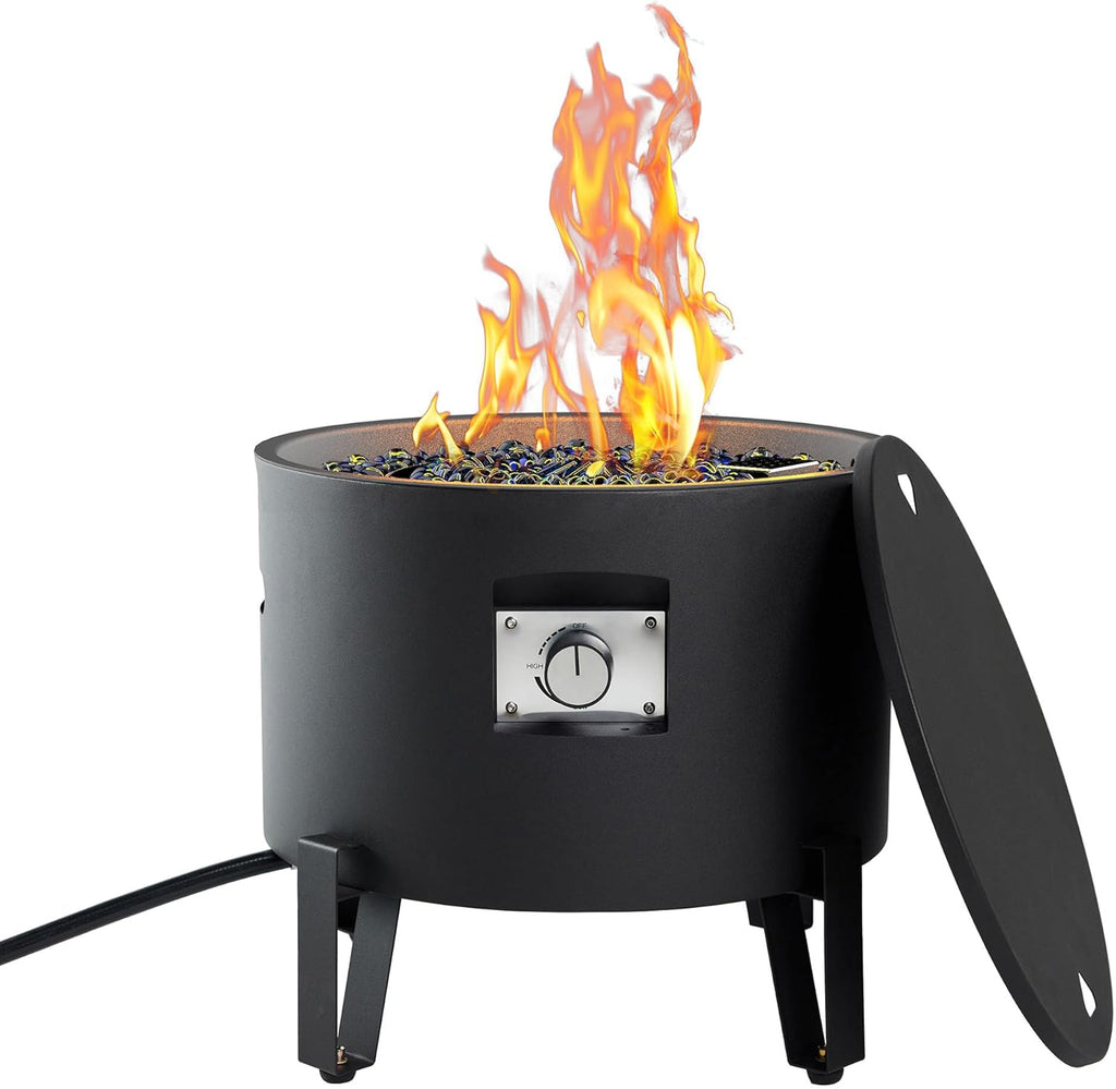 Portable Propane Fire Pit for Camping RV 50,000 BTU Round 15'' H x 16'' W Portable Gas Firepit W/Lid