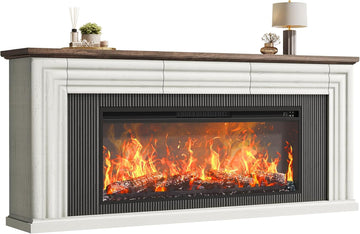 70'' Fireplace TV Stand with 42'' Electric Fireplace, Farmhouse TV Stand for 65 75 Inch TV, Entertainment Center TV