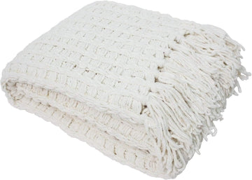 Chenille Luxury Thick Woven Throw with Fringe, 50x60, Cream