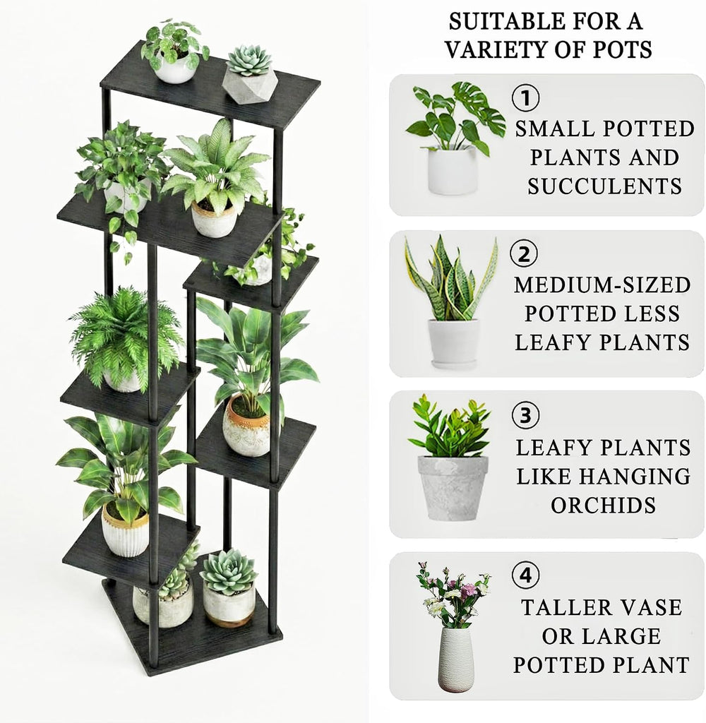 52.4" Tall 7-Tier Multiple Plant Stand Indoor, Black | Functions as Corner Flower Pots, Shelf, Decor Rack, Holder;