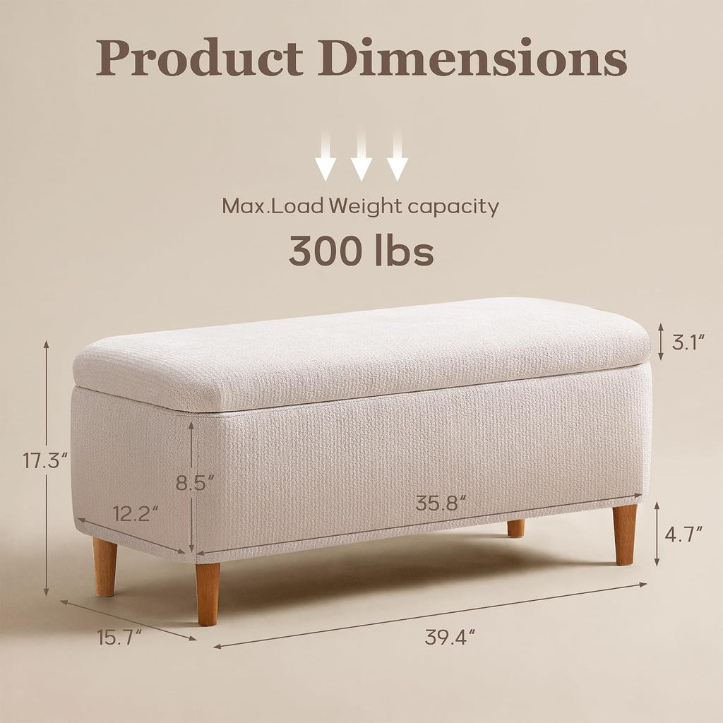 Storage Bench Ottoman, Upholstered End of Bed Bench with Storage | Rectangular Fabric Entryway Ottomans with Storage