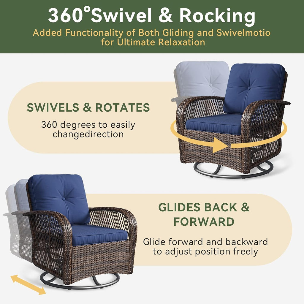 3 Pieces Patio Furniture Set, Patio Swivel Rocker Chairs Set of 2, Wicker Outdoor Bistro Set with Rocking Chair