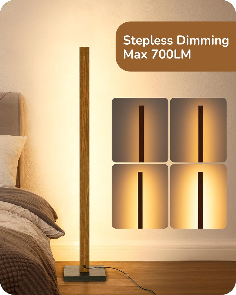 Mid Century Modern Floor Lamp with Remote, Dimmable Wood LED Corner Lamp, Minimalist Standing Mood Lighting