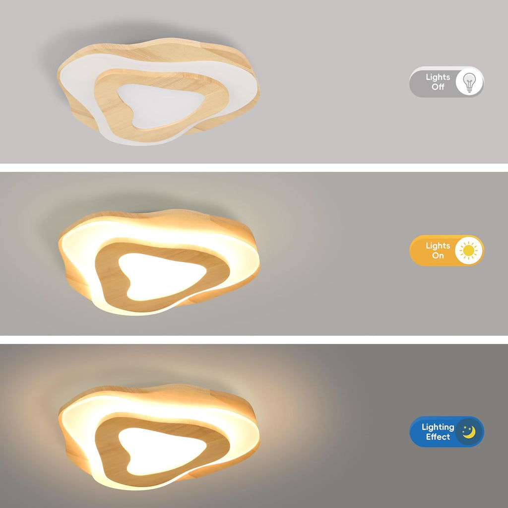 15.7" Modern Flush Mount LED Chandelier , Natural Wood Petal Energy Chandeliers Ceiling Light Bedroom Foyer Kitchen