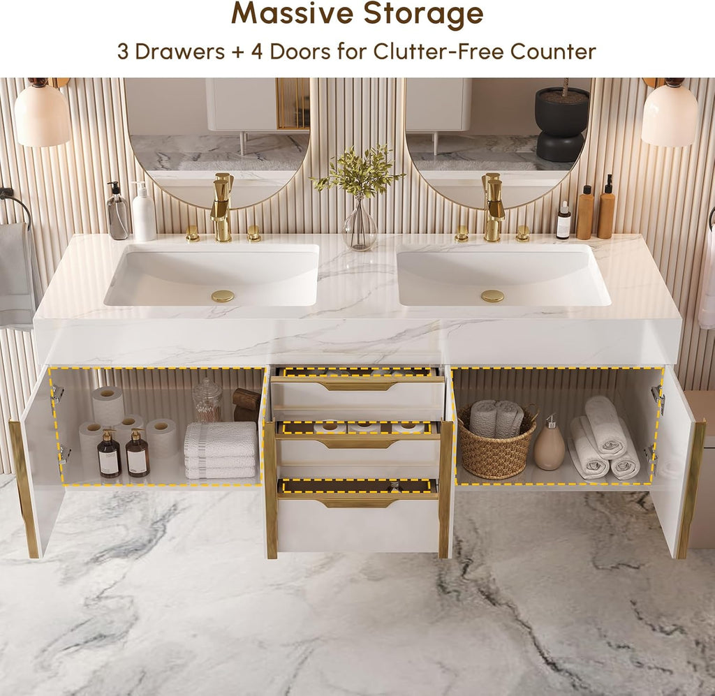 Bathroom Vanity with Sink, Modern Bathroom Vanity with Faux Marble Top