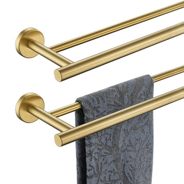 Double Towel Bar 27 Inch, Brass Gold Useable Length 24 Inch 304 Stainless Steel Thicken 0.8mm Bath Towel Rack, Towel