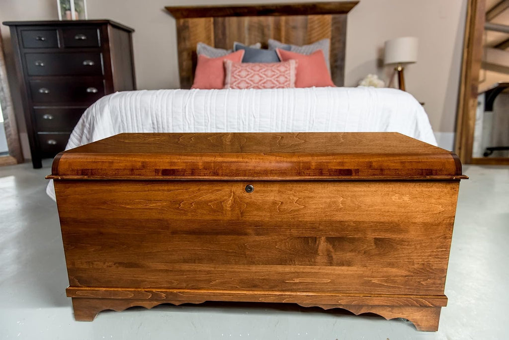 Cedar Hope Chest with Waterfall Top, Amish Made Wooden Storage Trunk Box , Blanket, Clothes, Anti-Slam Hinges and