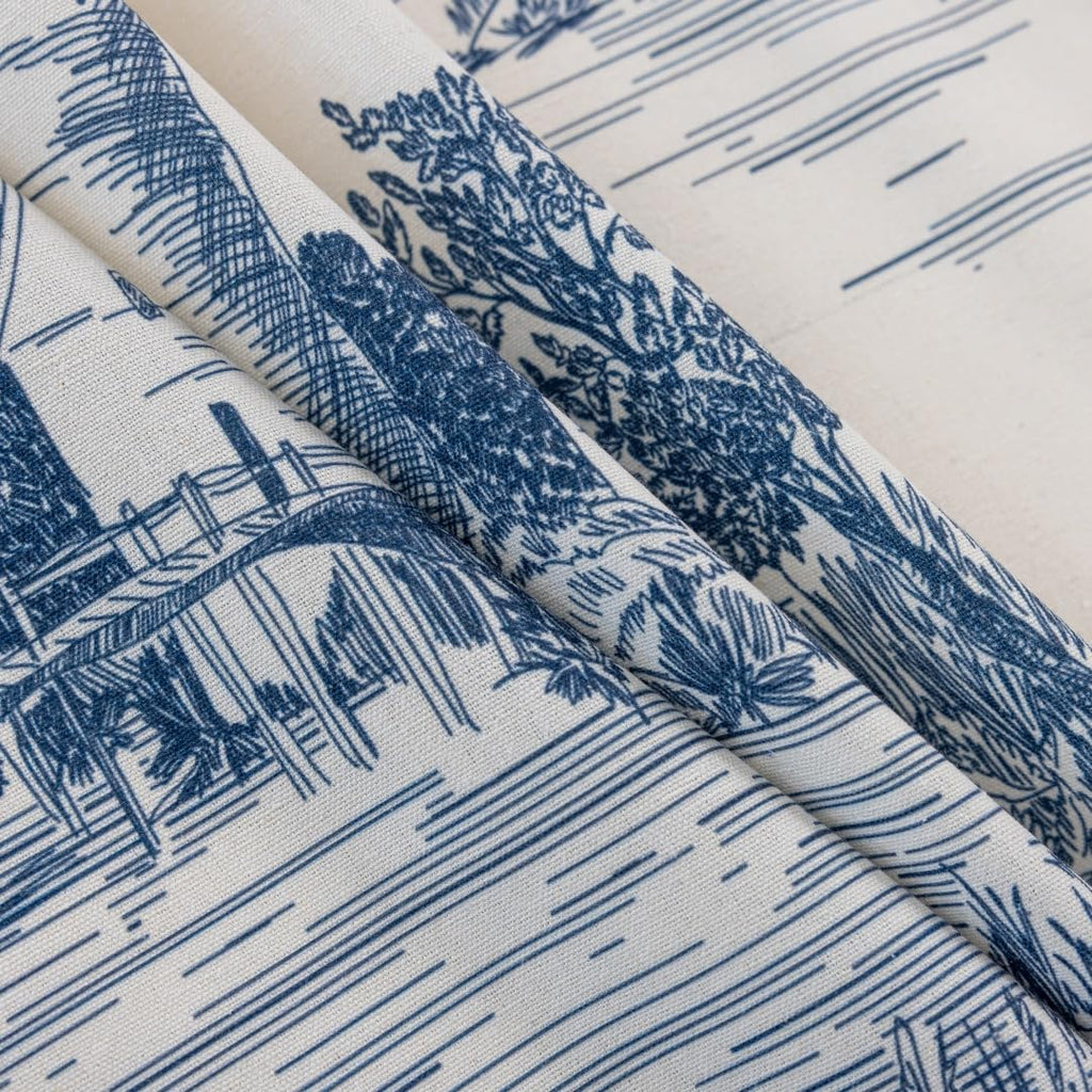 Blue Victorian curtainsCurtains 2 Panels Patterned Print Semi Blackout Farmhouse Modern Toile Pattern on Cream White