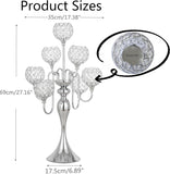 Silver Candelabra for Table Centerpiece with Crystal, 7 Arms 27.1 inch Tall Candle Holders with Globes, Dining Table