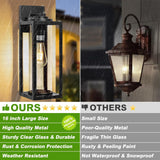 16inch Large Outdoor Wall Lights - 2 Packs Modern Black Exterior Light Fixture with Clear Glass Shade