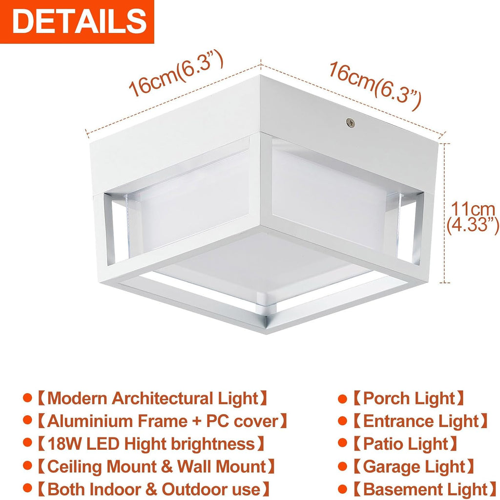 Small Outdoor Flush Mount LED Ceiling Light Exterior Porch Light Ceiling Mounted for Patio Balcony Terrace
