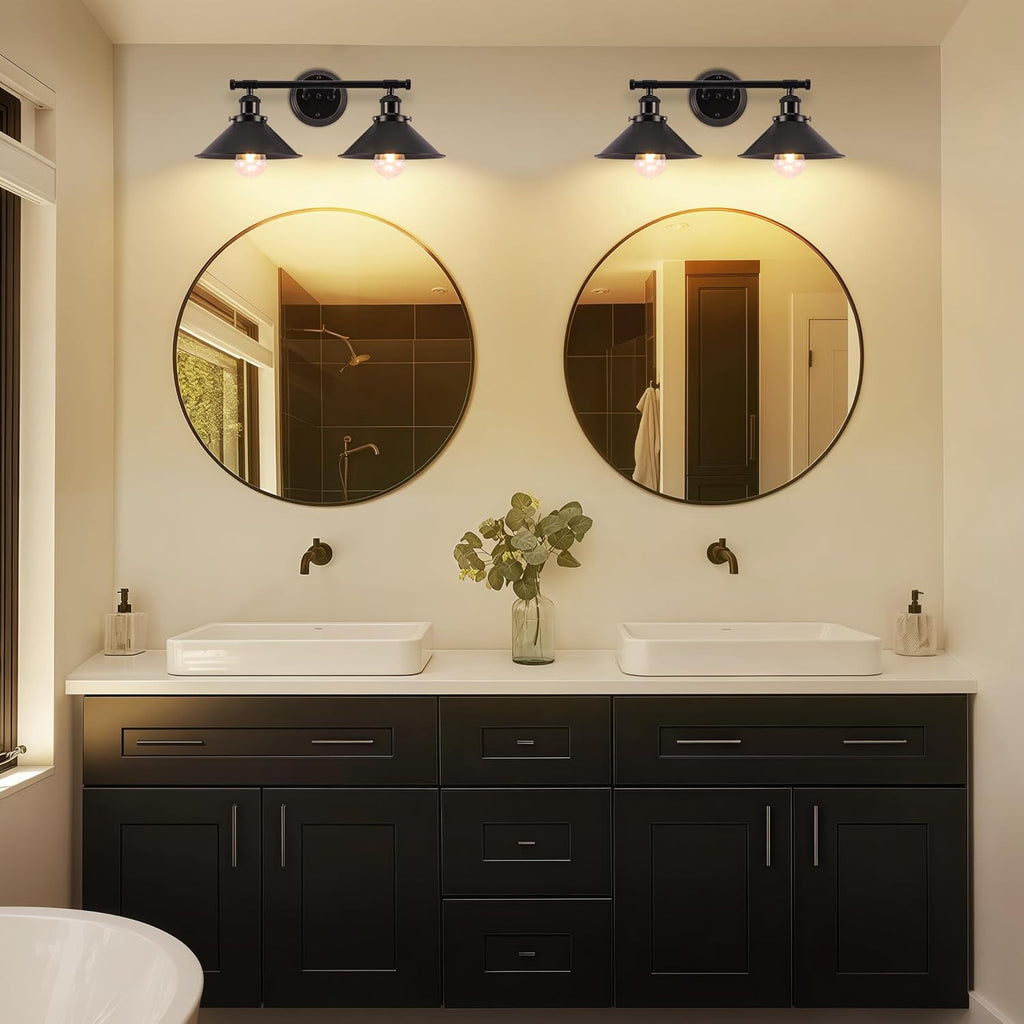 Black Bathroom Light Fixture, 2-Light Farmhouse Vanity Lights | Solid Metal, 20" Matte Black Bathroom Light Fixtures