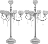 2 Pcs 5 Arm Gold Candelabra Centerpiece, 33 Inch Tall Crystal Candle Holder Centerpiece for Tables Elegant Metal