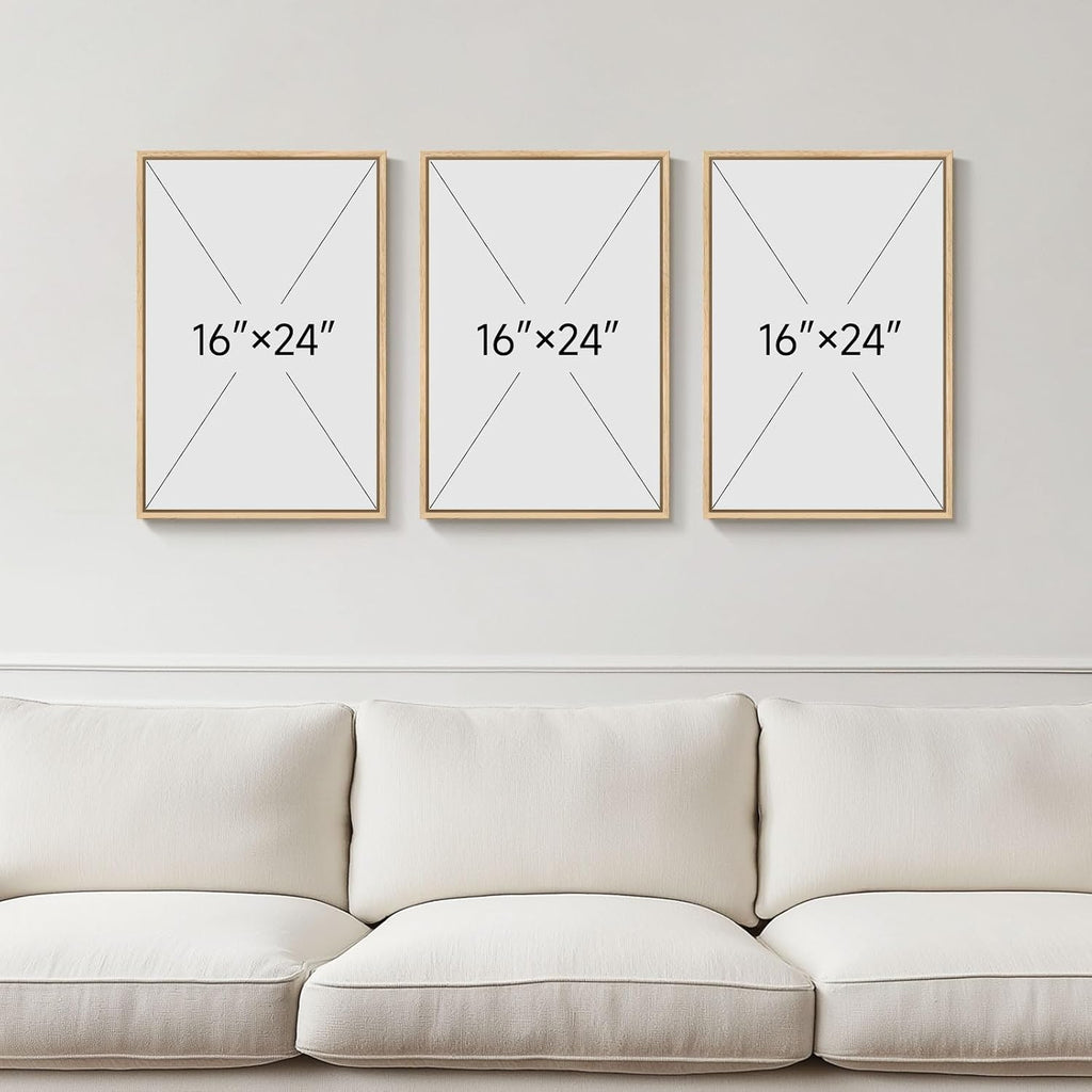 Large Framed Boho Black White Abstract Wall Art, 24x36 In - Set of 3
