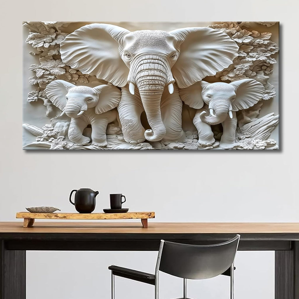 Large Framed Elephant Family Wall Art Canvas Wall Decor Abstract Nature Animal Landscape Wall Art Bedroom