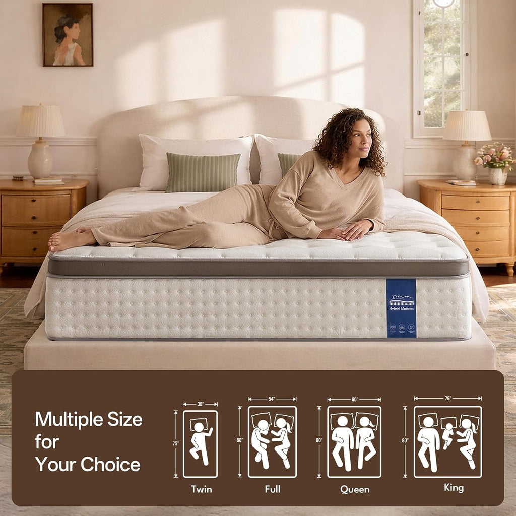 12 Inch King Size Mattress Hybrid King Mattress in a Box, Memory Foam Mattress with Pocket Springs, Medium Firm
