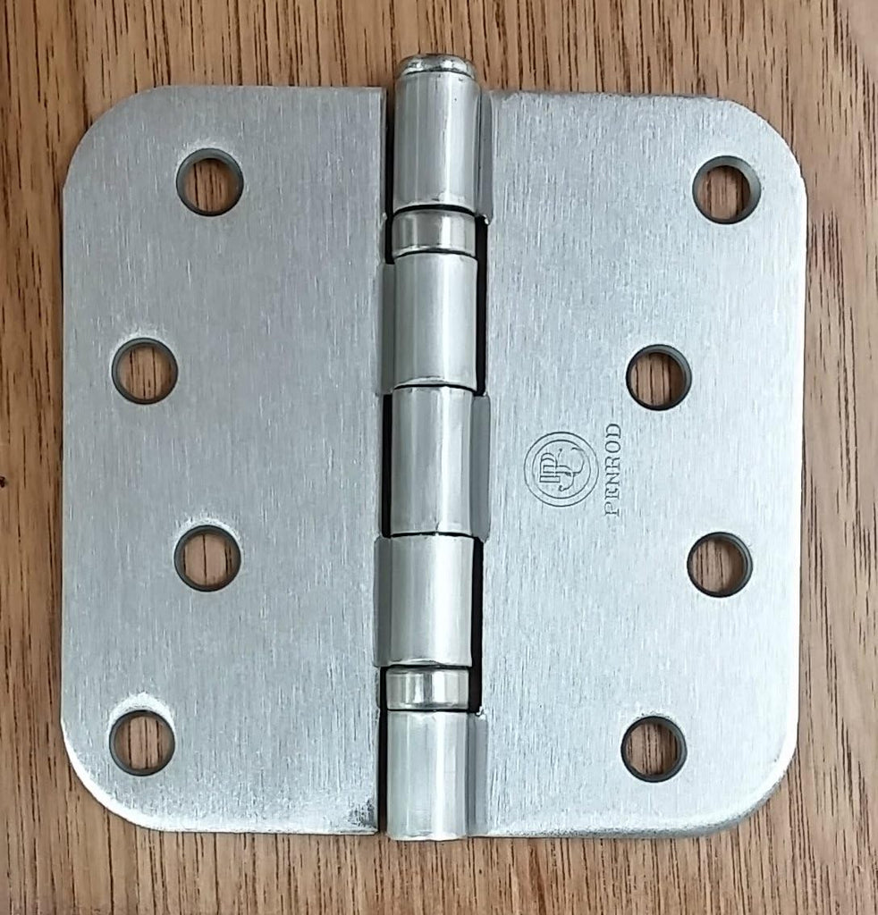 Door Hinges, Satin Nickel, Ball Bearing 4 Inch with 5/8 Inch Radius, 3 Pack