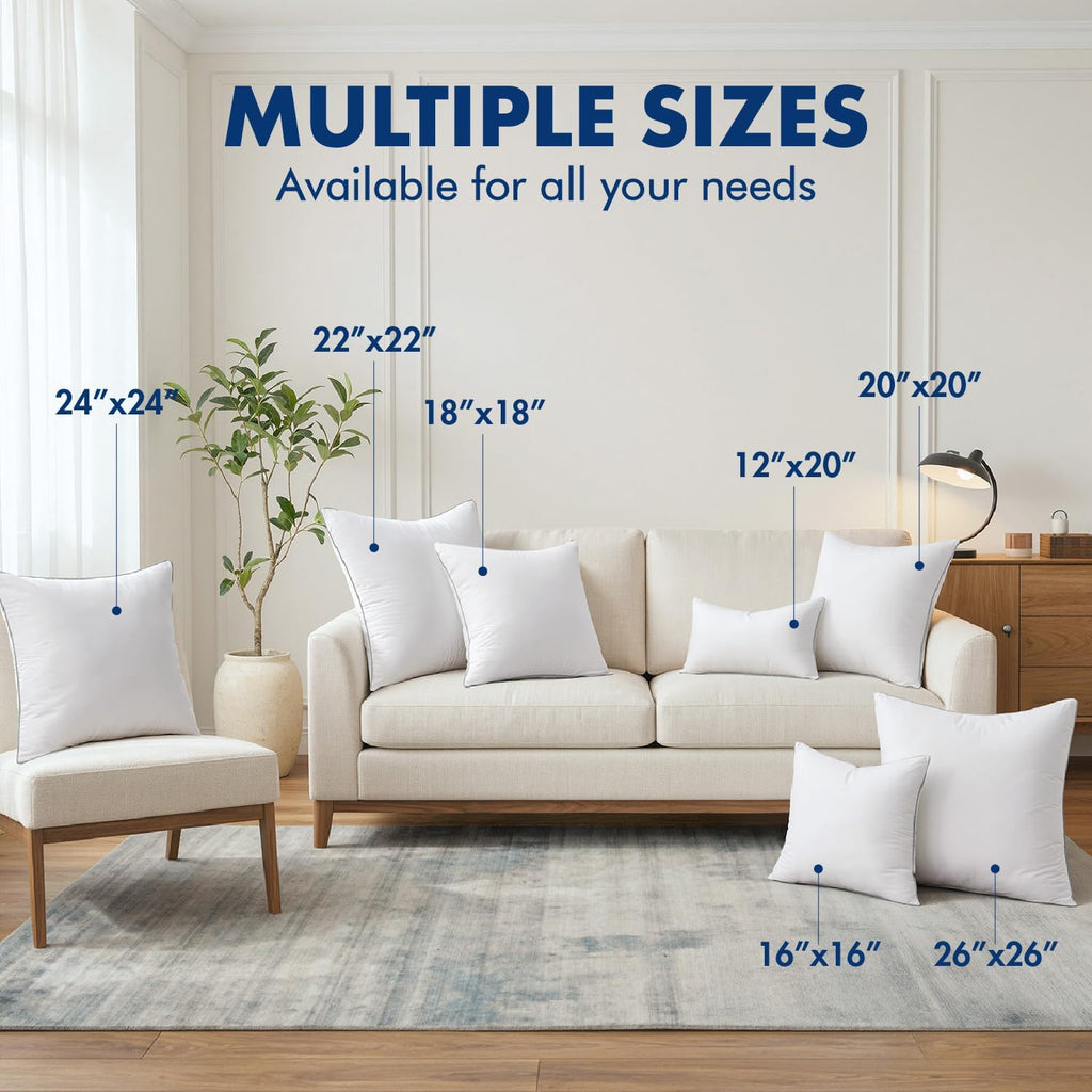 20x20 Inch Pillow Inserts with 100% Cotton Cover - Set of 2