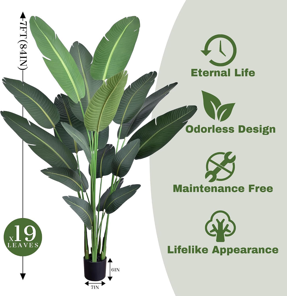 7ft Artificial Bird of Paradise Trees (84in) Tall Large Faux Tree with 19 Realistic Trunks, Fake Tropical Floor