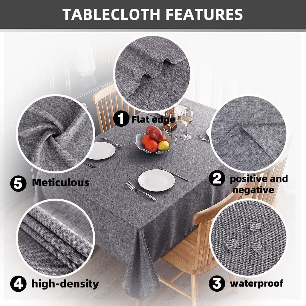 Faux Linen Tablecloth - Slubby Textured Weaves Table Cloth for Rectangle Tables, Wrinkle Free Washable Fabric Table