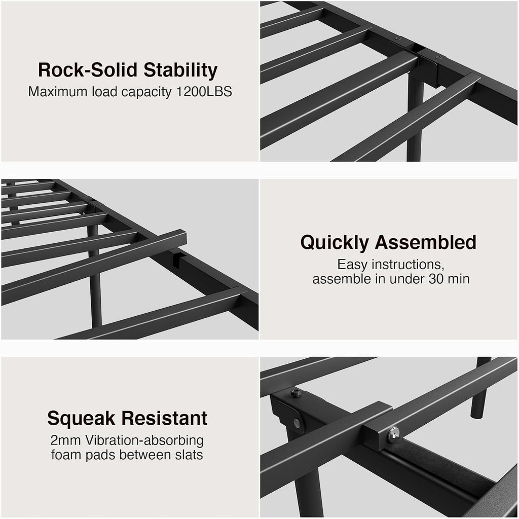 Metal Full Bed Frame - Modern Minimalist Victorian Style with Headboard/Footboard