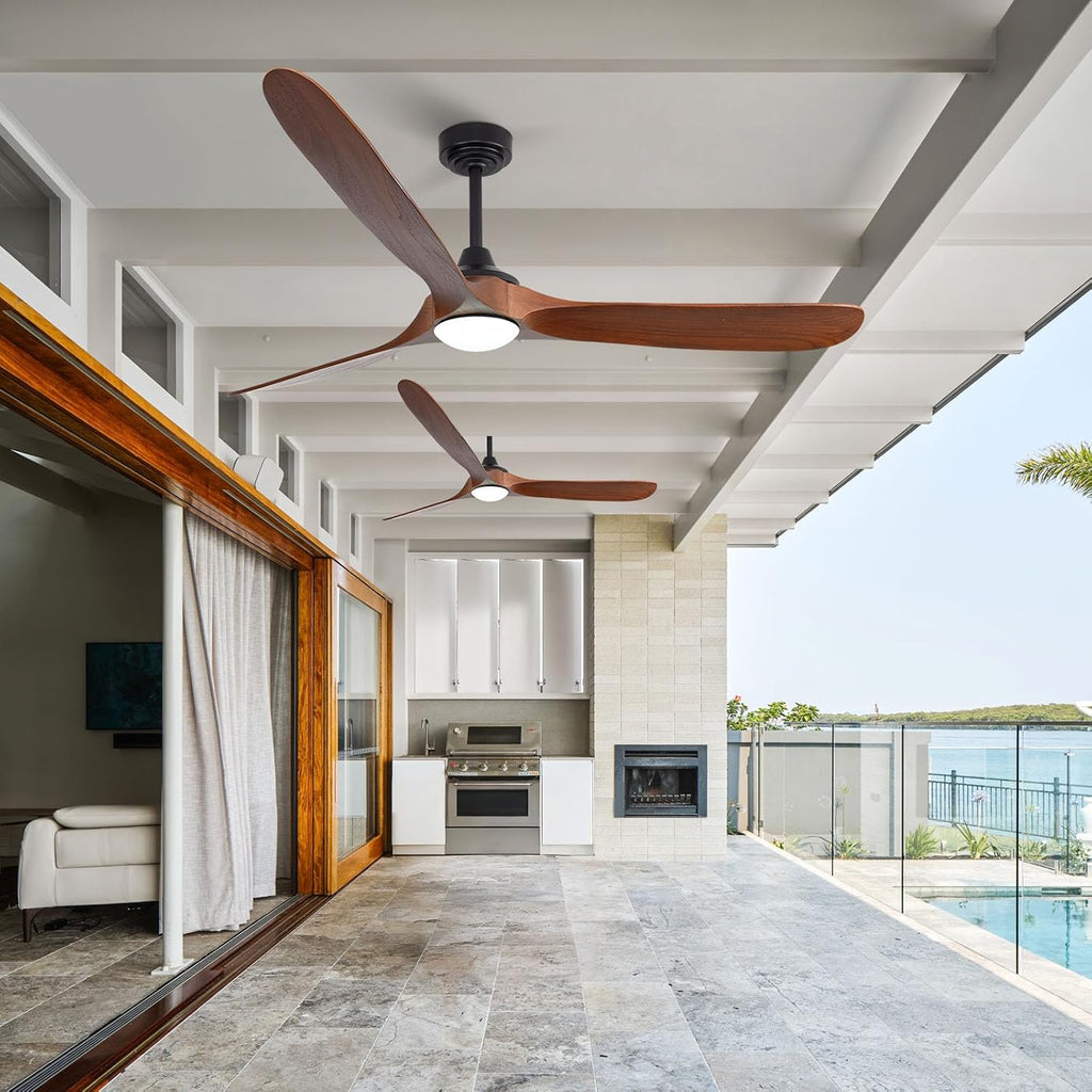 Inspired Maverick Style Fan - 72 Inch Solid Wood Ceiling Fan with Light and Remote, Quiet DC Motor, Smart App & Voice Control - Walnut