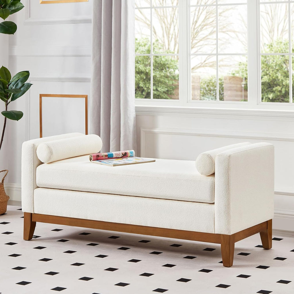 End of Bed Bench , 51'' Boucle Full Size Bench , Cloakroom, Window Bench (Ivory).