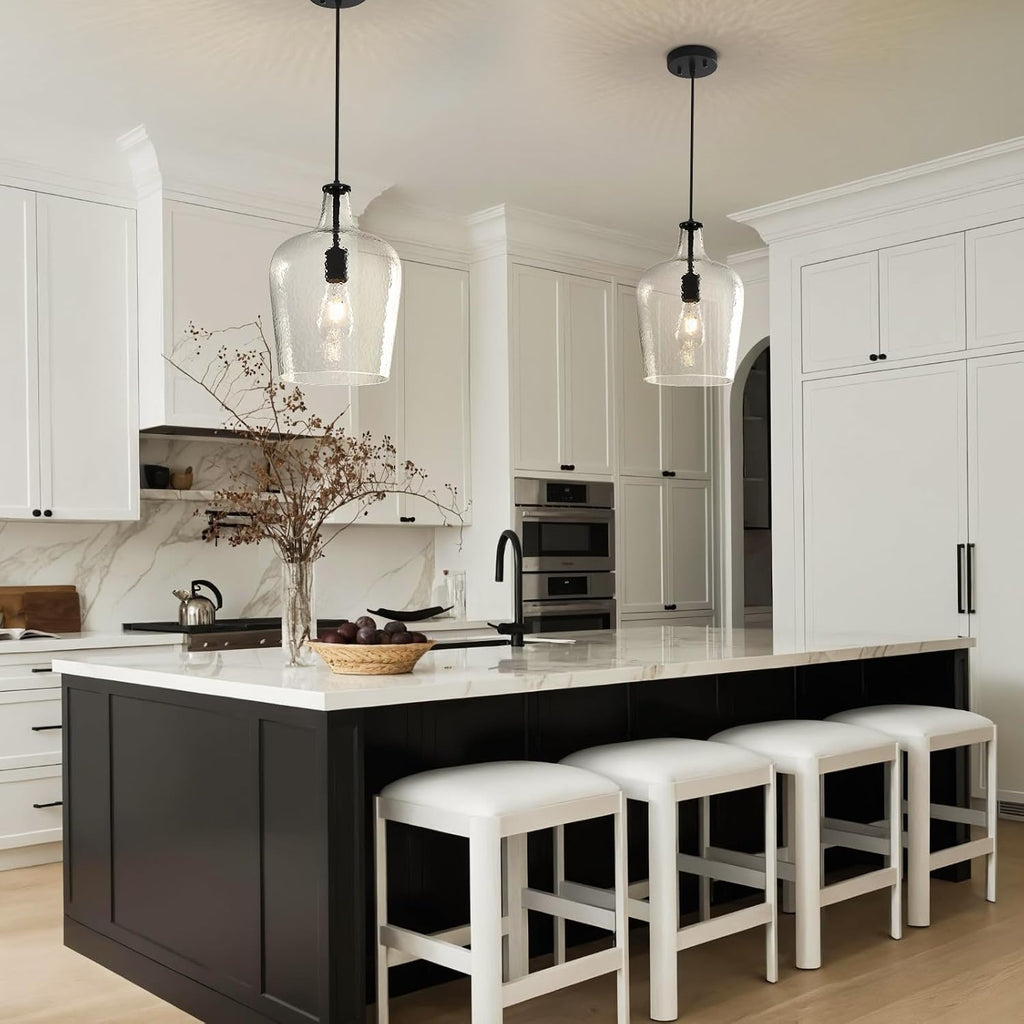 9.3" Blown Glass Pendant Lighting for Kitchen Island,Black Large Pendant Light Fixture with blown Thickened Glass,1