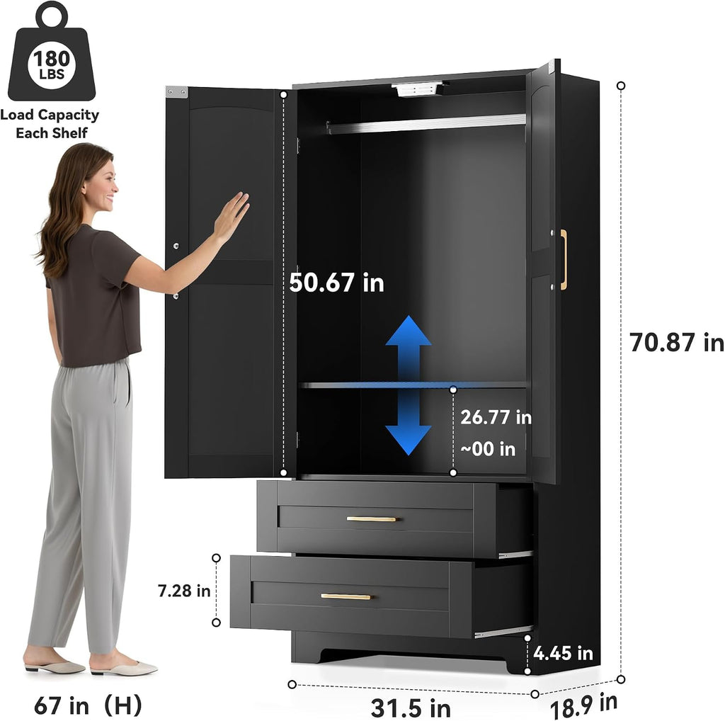 Wooden Armoire Wardrobe Closet, Bedroom Armoires with Door and Drawers, Freestanding Wardrobe Clothing Storage