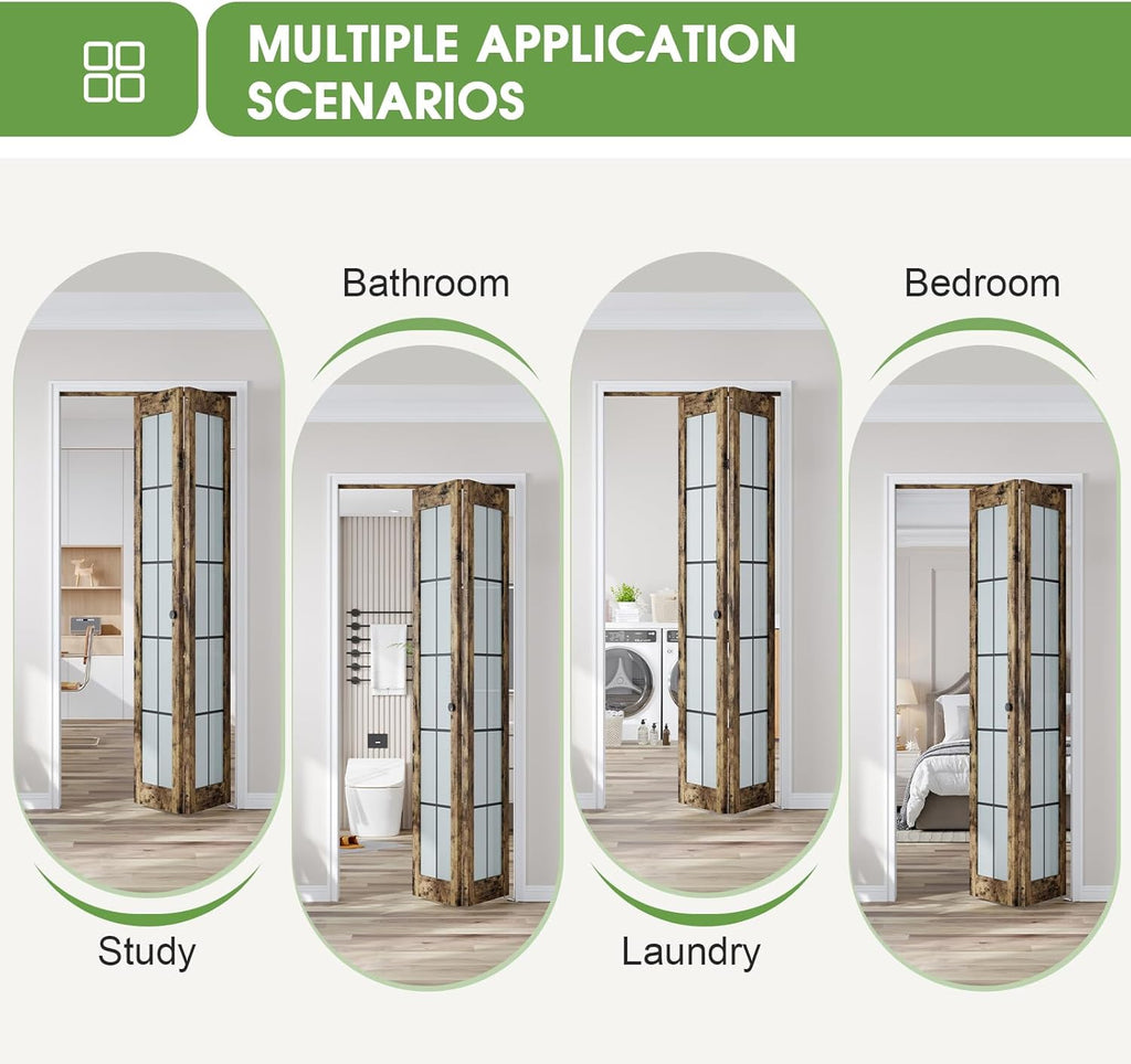Preassembled Bifold Closet Doors for 36" X 80" Opening, Country Style,Space Saving, Tempered Frosted