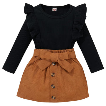 Toddler Baby Girl Fall Winter Clothes Long Sleeve Ruffle Shirt Corduroy Mini Skirt Infant Girl A-line Dress Clothing