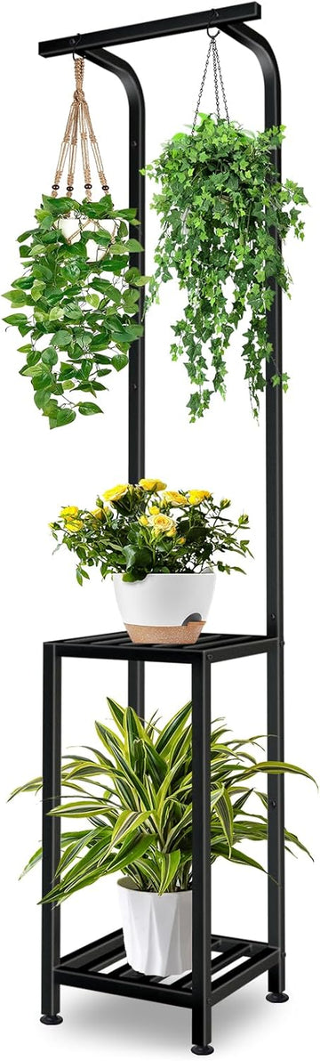 Plant Stand Indoor Outdoor, Heavy Duty Pedestal Stands 12''Lx12''Wx65''H | 3 Tiered Hanging Plant Shelf Heavy Duty