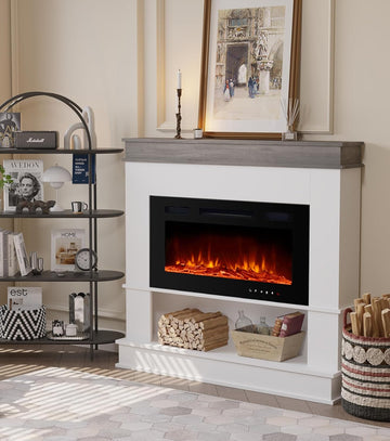 49" Electric Fireplace with Mantel,Freestanding Fireplace Heater with 40" Insert Fireplace with 12 Adjustable Flame