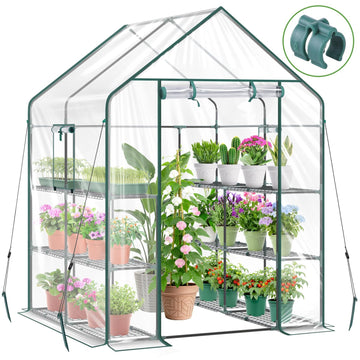 Plastic Greenhouse for Outdoors: Portable Walk in Plant Green House with Improved Transparent PVC Cover, 3 Tiers 12
