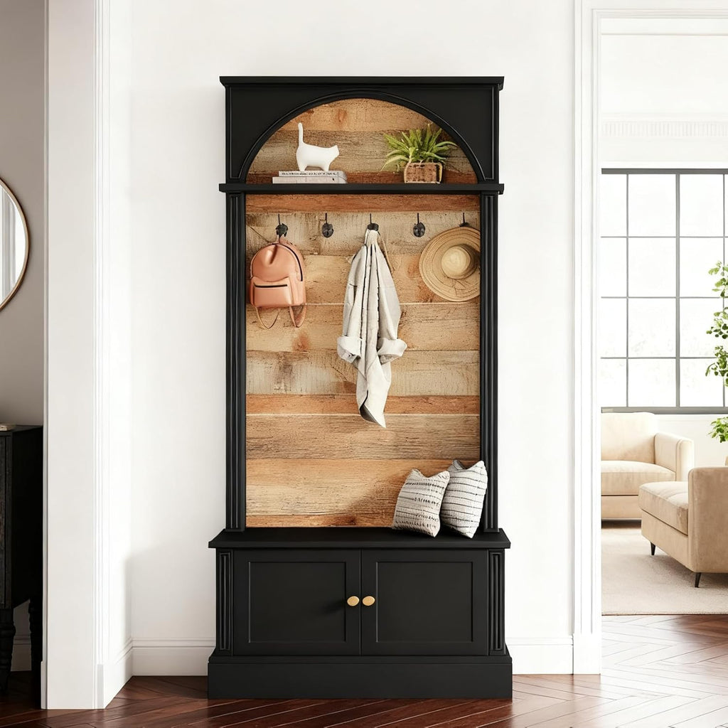 70.86" Hall Tree with Storage Bench, 4-in-1 Design Entryway Bench with Coat Rack, Farmhouse Hall Tree with 5 Hooks