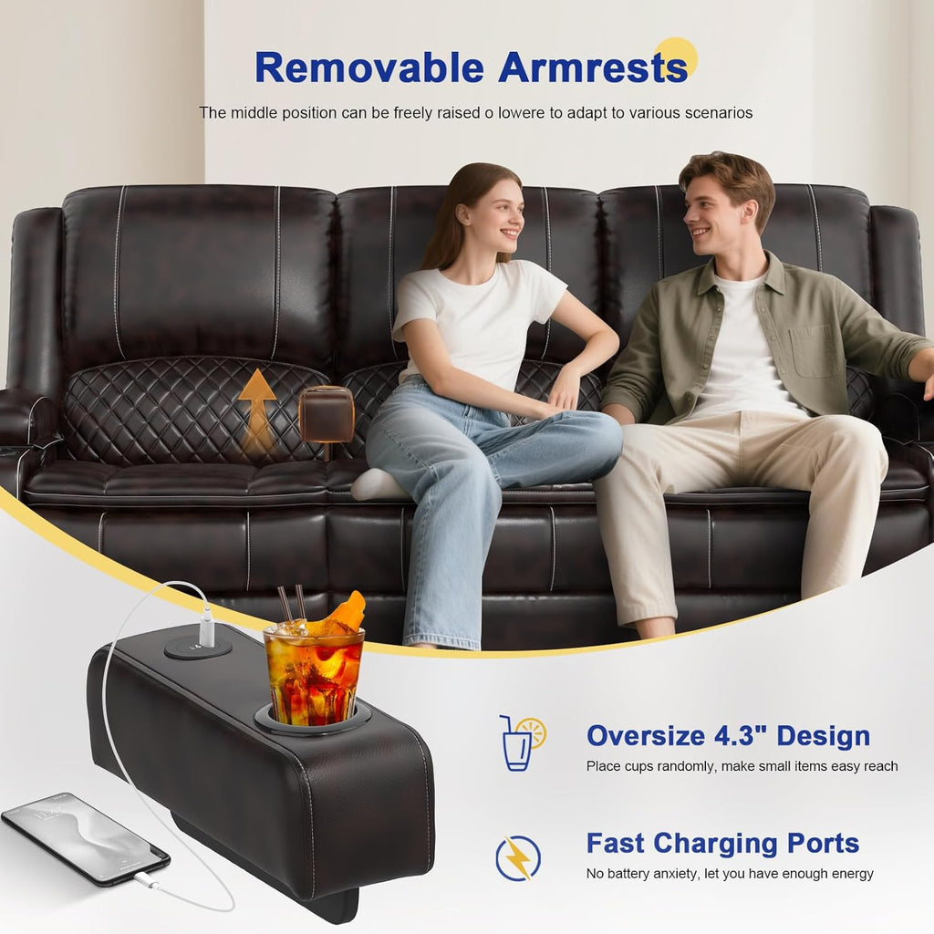 Recliner Sofa 3 Seater Sofa with Recliner, Home Theater Seating with Liftable Console & Removable Armrest