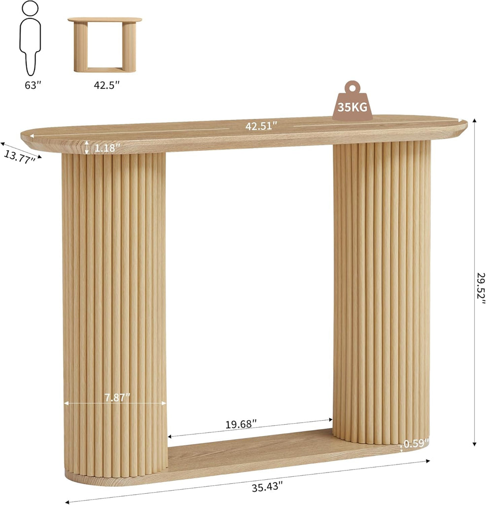 Fluted Console Table, Farmhouse Oval Curved Entryway Table with Storage and Fluted Wood Legs, Narrow Sofa Table Small