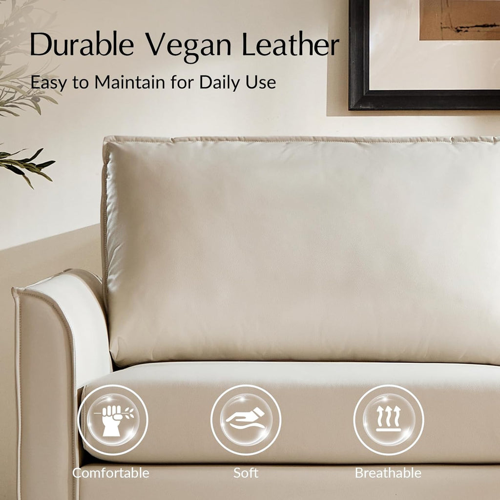 HOME 78" Faux Leather Sofa with Solid Wood Legs