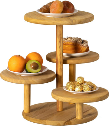 Multi Purpose 4-Tier Round Wooden Cake Stand and Charcuterie Boards - Perfect Tiered Tray Display for Desserts