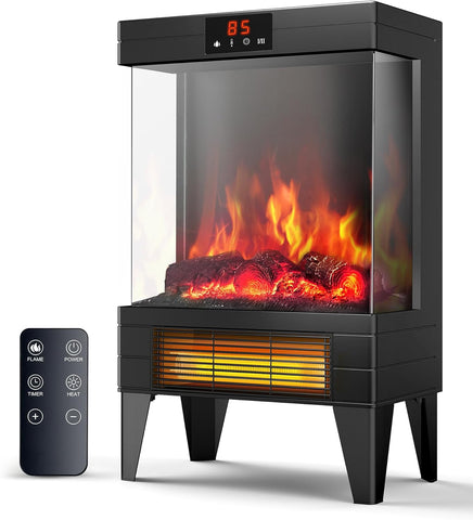 Freestanding Electric Fireplace Heater with Realistic 3D Flame, Adjustable Thermostat, Remote Control, Timer, Quiet Operation