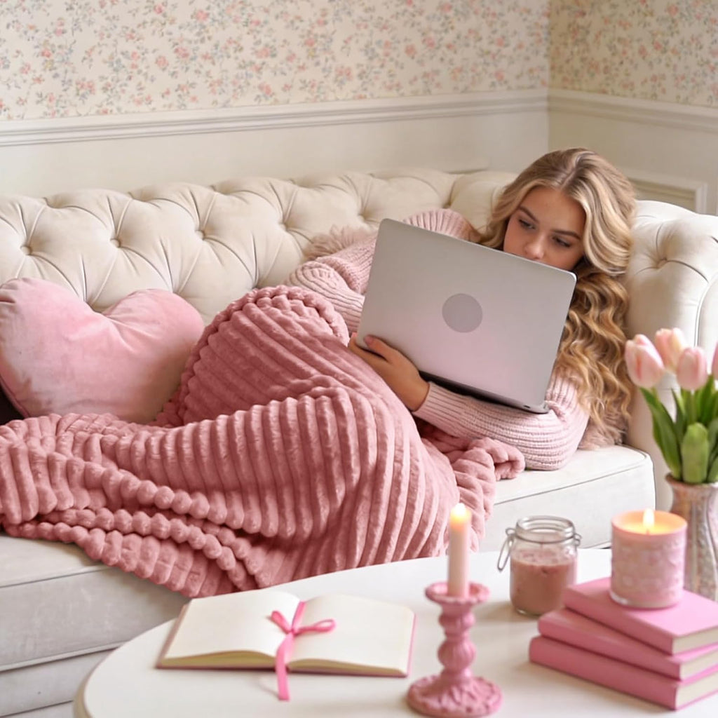 Fleece Throw Blanket, Fluffy, Plush Lightweight Pink Throw Blankets, 50x60 inches