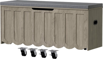 47.2" Storage Bench, Storage Chest with Cushion Seat, 4 Swivel Wheels & 2 Safety Hinges, Wooden Entryway Bench with