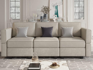 Modular Sofa Couch with Storage Seats Velvet 3 Seater Sofa Grey