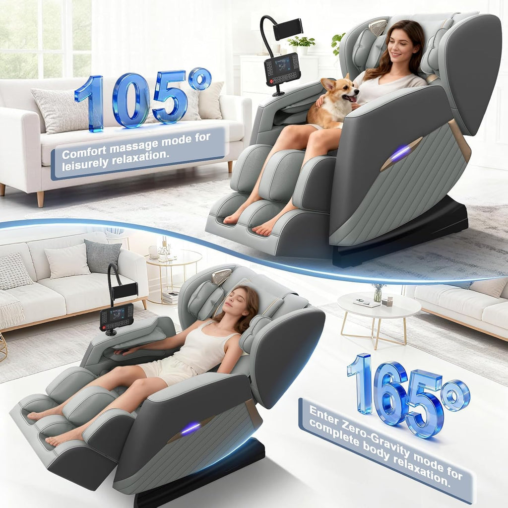 Zero Gravity Massage Chair Full Body Recliner, 16 Fixed Rollers | 10 Airbags, 5 Auto Programs, Foot Massage