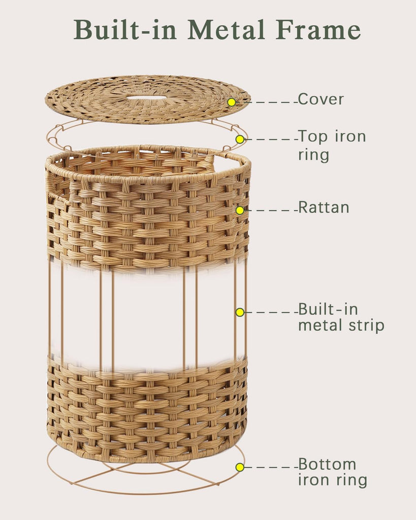 Laundry Hamper with Lid Laundry Basket with Lid 72L, Natural | 19 Gal Round PE Rattan Hamper with Lid, Removable
