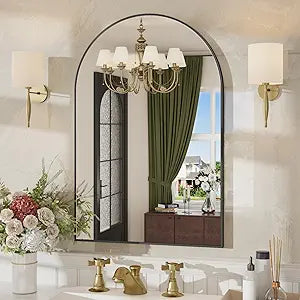 24X36 Inch Black Arched Bathroom Mirror for Over Sink, Wall Mounted Vanity Mirror, Aluminum Frame, Hd Clear Reflection,