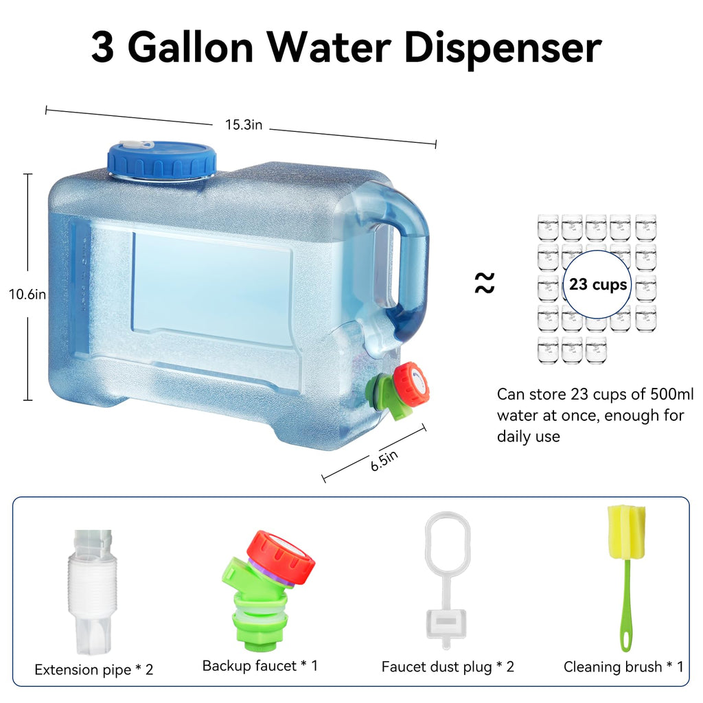 Drink Water Dispenser for Fridge - 3 Gallon Beverage Dispenser with Leak-Proof Spigot, Portable Food-Grade Water Jug