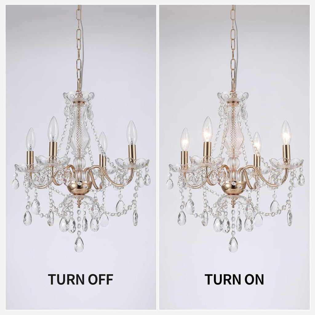 Plug in Crystal Chandelier,French Country Gold Crystals Chandelier Pendant Lighting